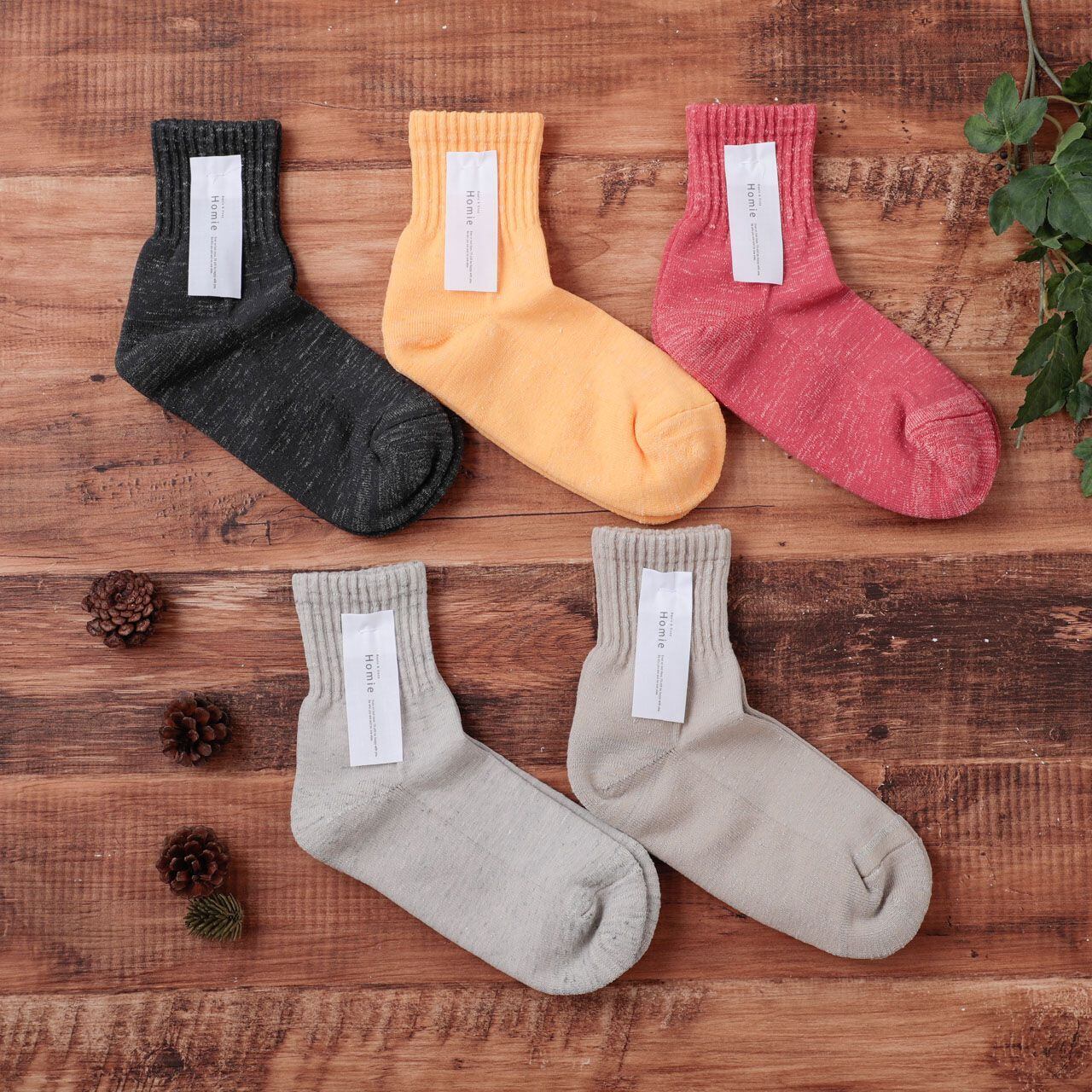 ホミー Homie 靴下 ソックス レディース H-066 リネンパイルソックス ロークルー丈 おしゃれ かわいい 麻 日本製 ナチュラル ギフト プレゼント 23-25cm ヘザーグレー/ベージュ/ チャコール/イエロー/レッド Hm014