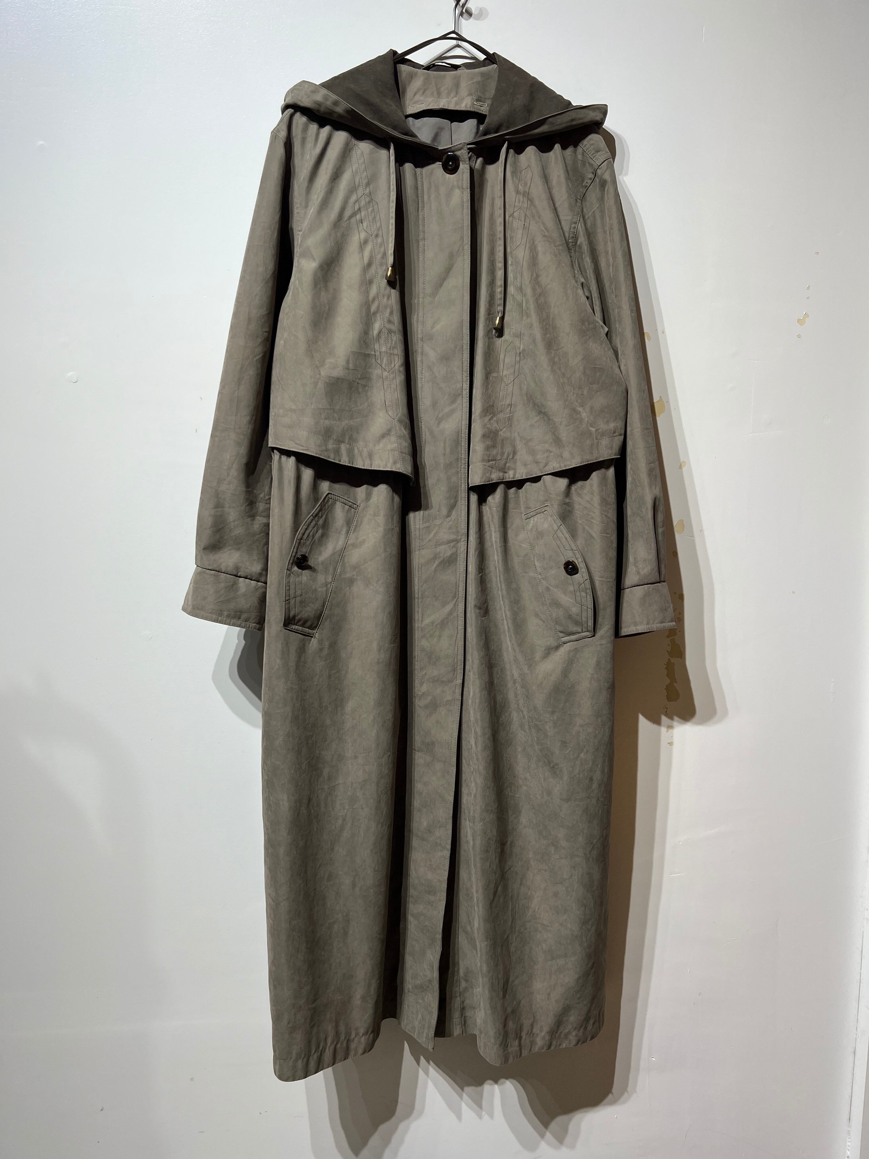 (OT1611)Olive green hooded long trench duster coat