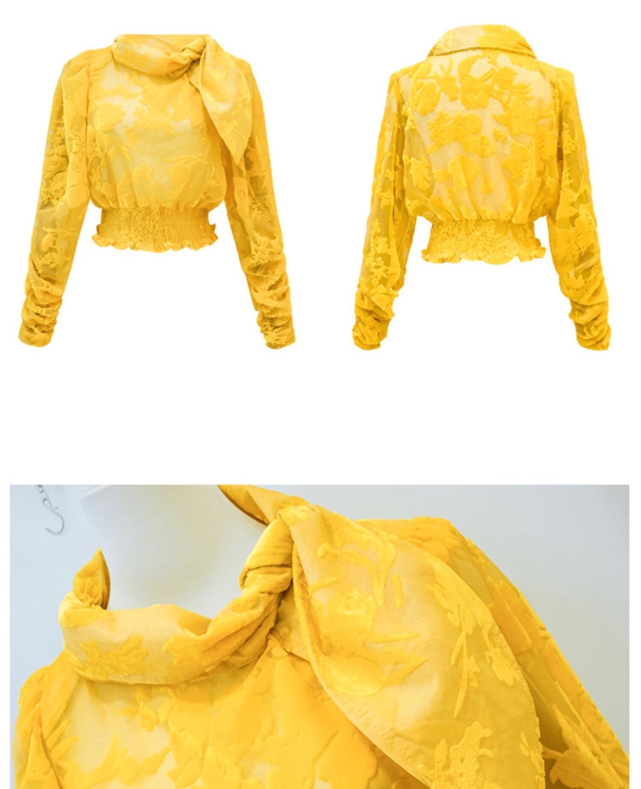 黄色 ブラウス トップス リボン レース 花柄 シャツ | LOVEYsmileSHOP