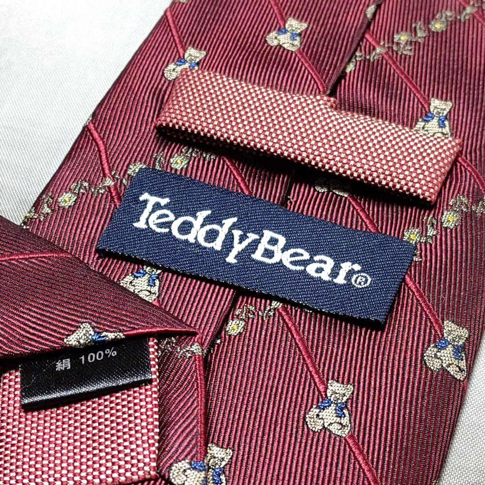 テディベア Teddy Bear 良品 微光沢 ネクタイ シルク100% テディベア