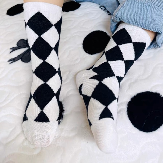 【即納】 モノクロのクルーソックス 3足セット