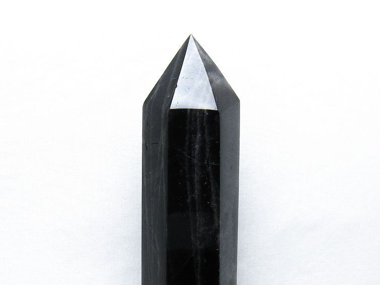 1.6Kg 黒水晶 六角柱 モリオン ポイント 置物 一点物 台座付属 152