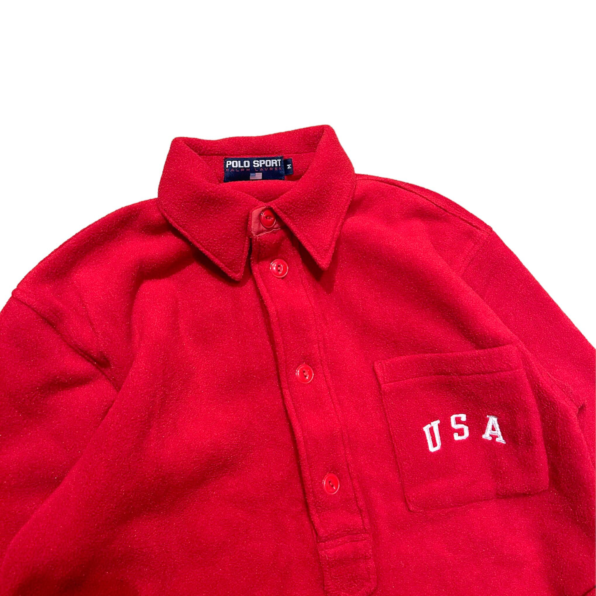 90's POLO SPORT Ralph Lauren Half Button Pullover Fleece M / ラルフローレン フリース  プルオーバー ハーフボタン ポロシャツ 赤 古着 ヴィンテージ