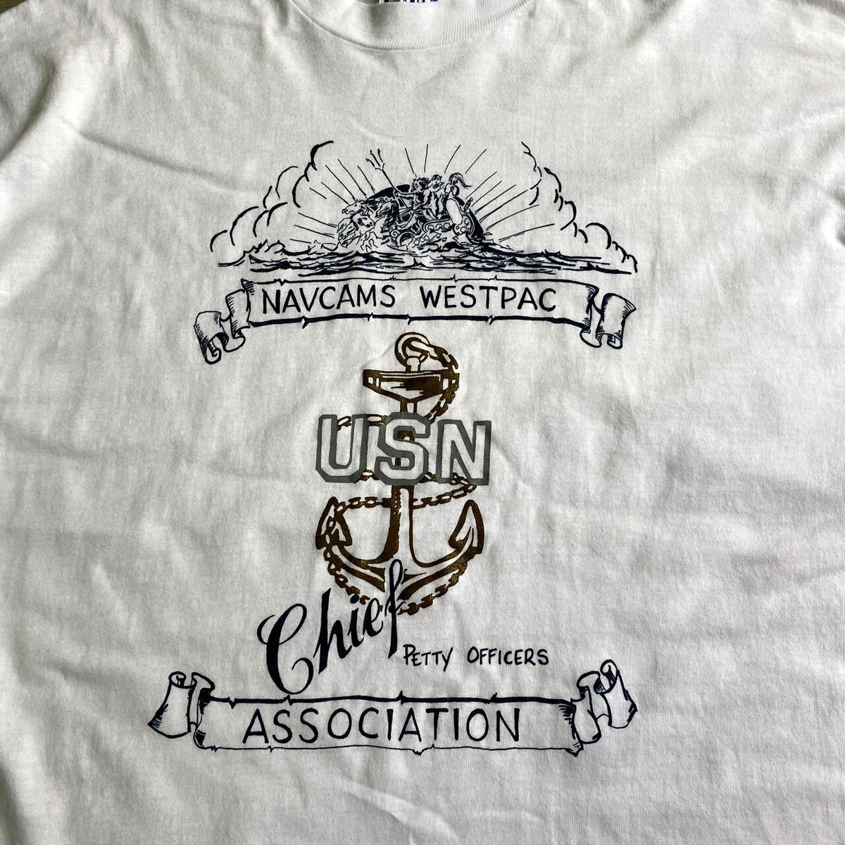 80年代 USA製 USN U.S.NAVY NAVCAMS WESTPAC ミリタリー プリントT 