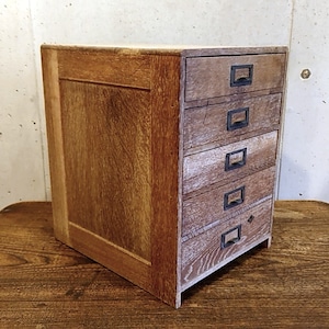 アンティーク 古い楢無垢材の小引出し 5杯