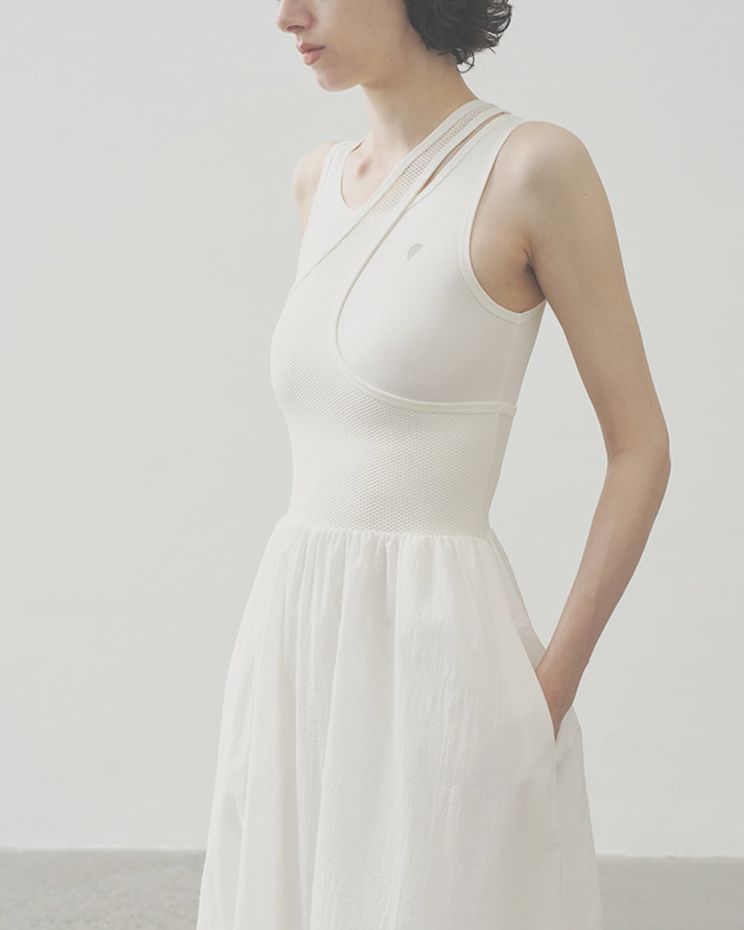 Fake Layered Sporty Mesh Panel Sleeveless Dress