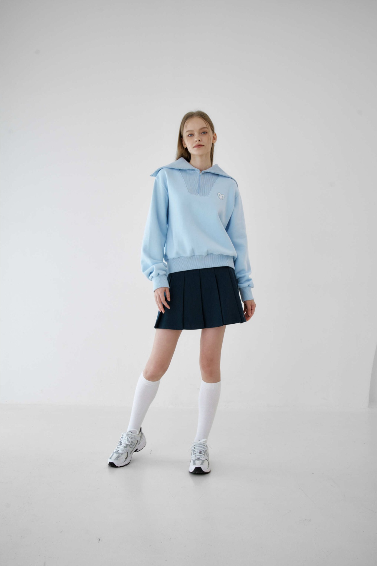 GOXO ゴーエックスオー スマイルハートセーラーカラー起毛マンツーマン ブルー