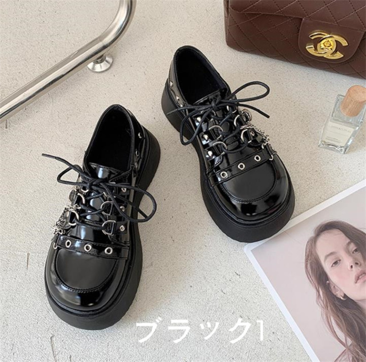 制服鞋 丸っこい小さめの靴 明るい皮 シューズ 厚底単靴 jk制服靴 メタルパンク風 ロリ | galaxystar