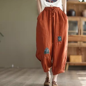 レディース パンツ ロングパンツ ハーレムパンツ 9分丈 刺繍 ポケット ハイウエスト ウエストゴム 薄手 リネン かわいい 大人可愛い きれいめ シンプル カジュアル 上品 おしゃれ かっこいい レトロ アジアン こなれ感 ラフ ガーリー ルーズ 個性的 エレガント 主役級 存在感 とろみ感 抜け感 ラブリー キュート ベーシック アクティブ ナチュラル お出かけ リゾート 休日 バカンス ショッピング カフェ コーデ 楽ちん 脚長 普段使い 着回し モテ M L XL 2XL 3XL ゆったり ゆる