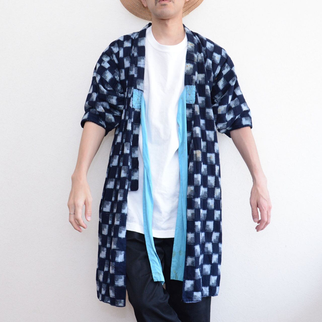 藍染 絣 木綿 着物｜羽織紐付き｜昭和初期〜中期 ジャパンヴィンテージ