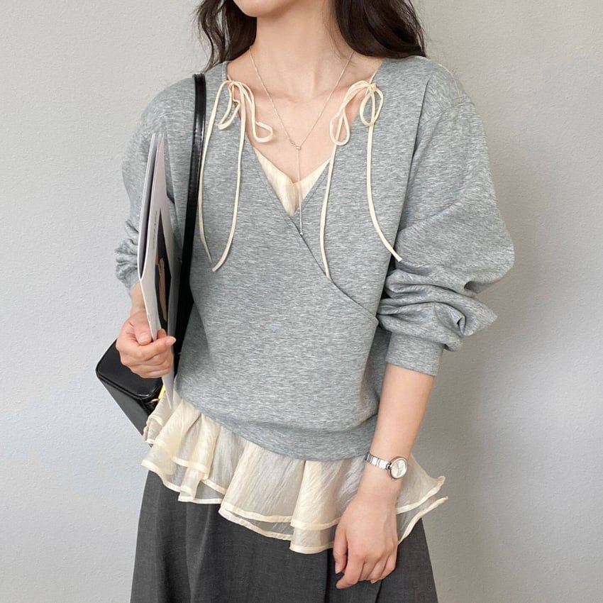 faux two-piece sweatshirt　J00524