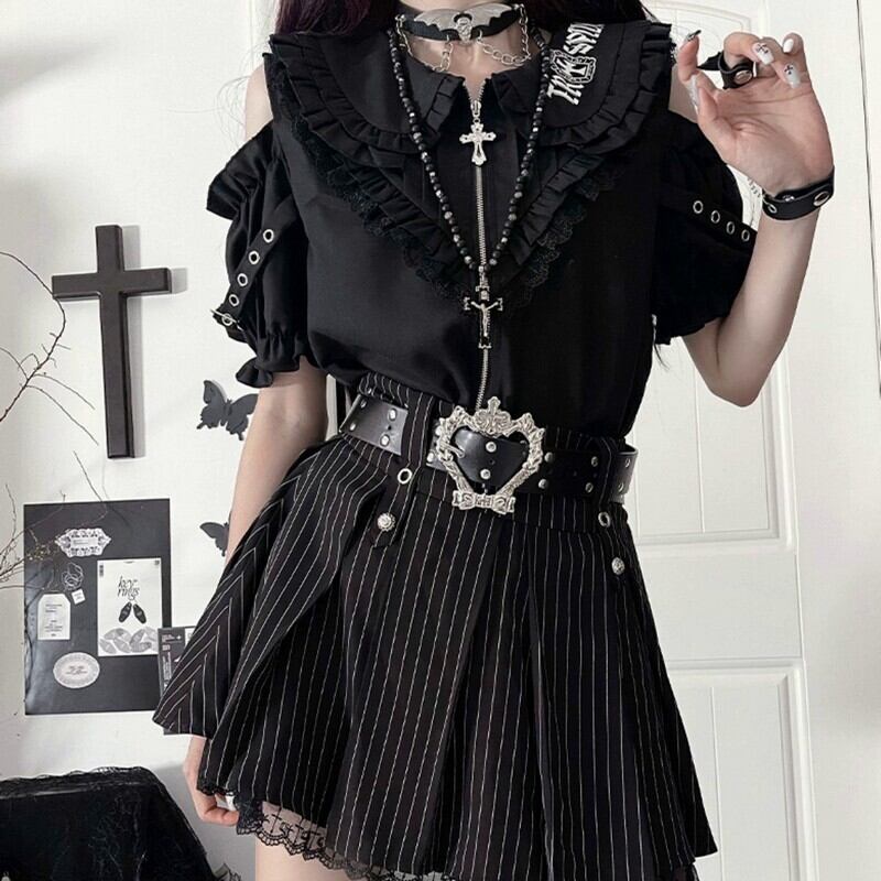 Frill zip short-sleeve shirt r0070