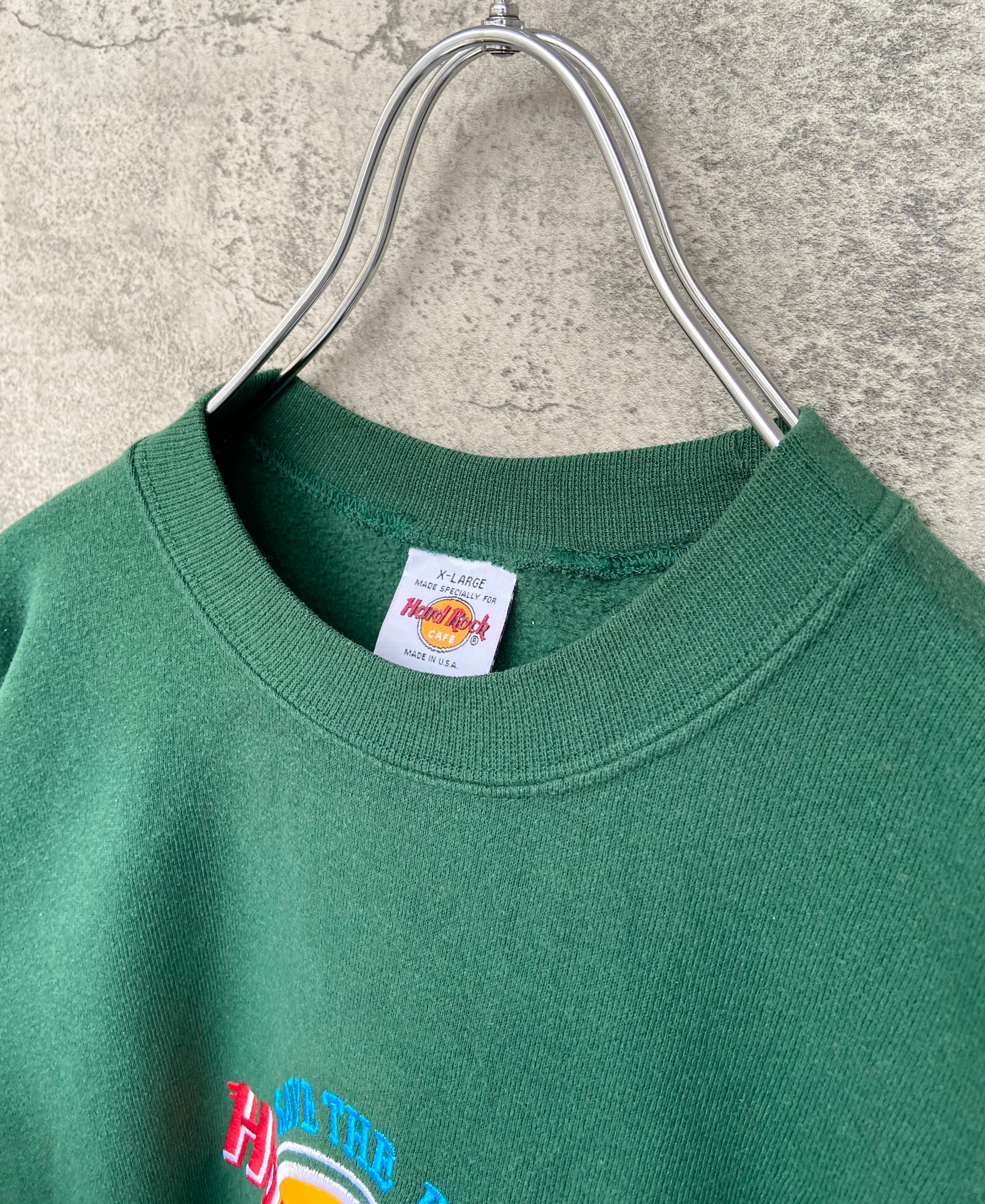USA製 Hard Rock Cafe⁄ハードロックカフェ 刺繍スウェット 緑 グリーン