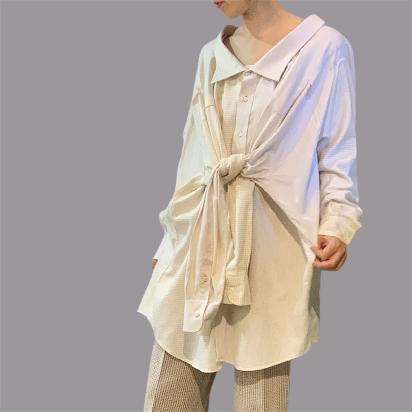 ZOZOTTE 5wayリメイクシャツ/ホワイト&アイボリー/シャツ&スカート