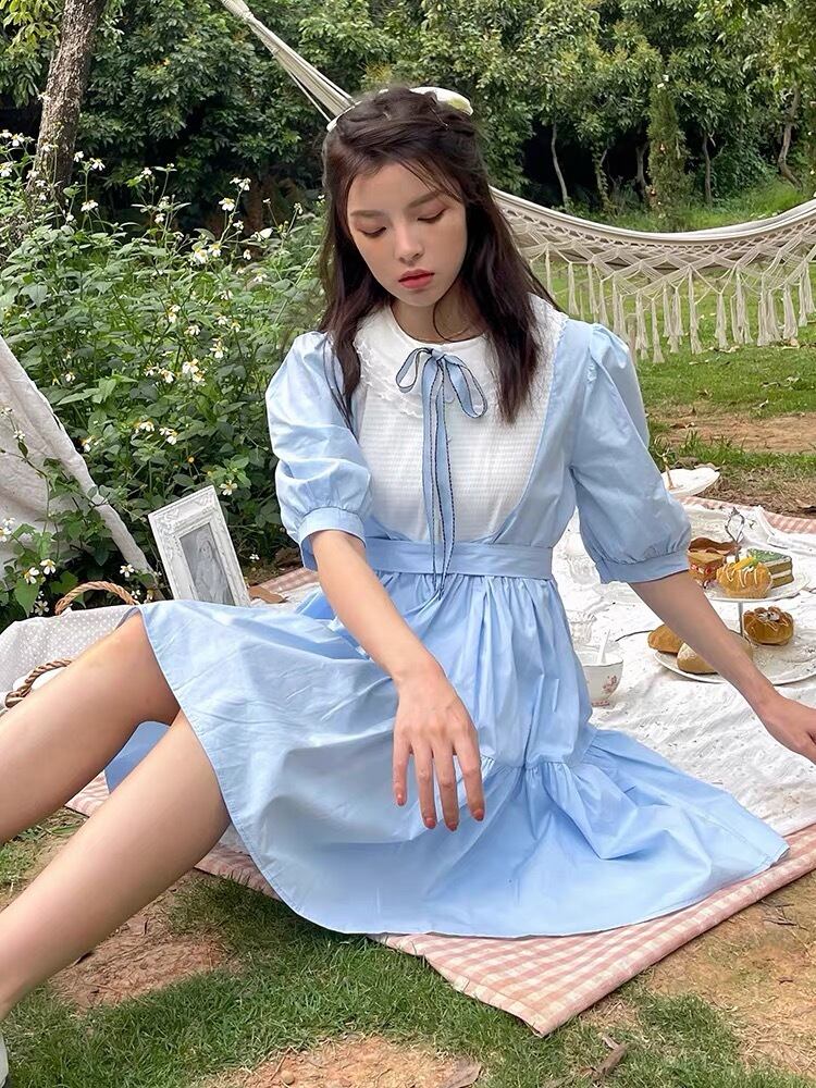 水色 ワンピース リボン ガーリー | LOVEYsmileSHOP