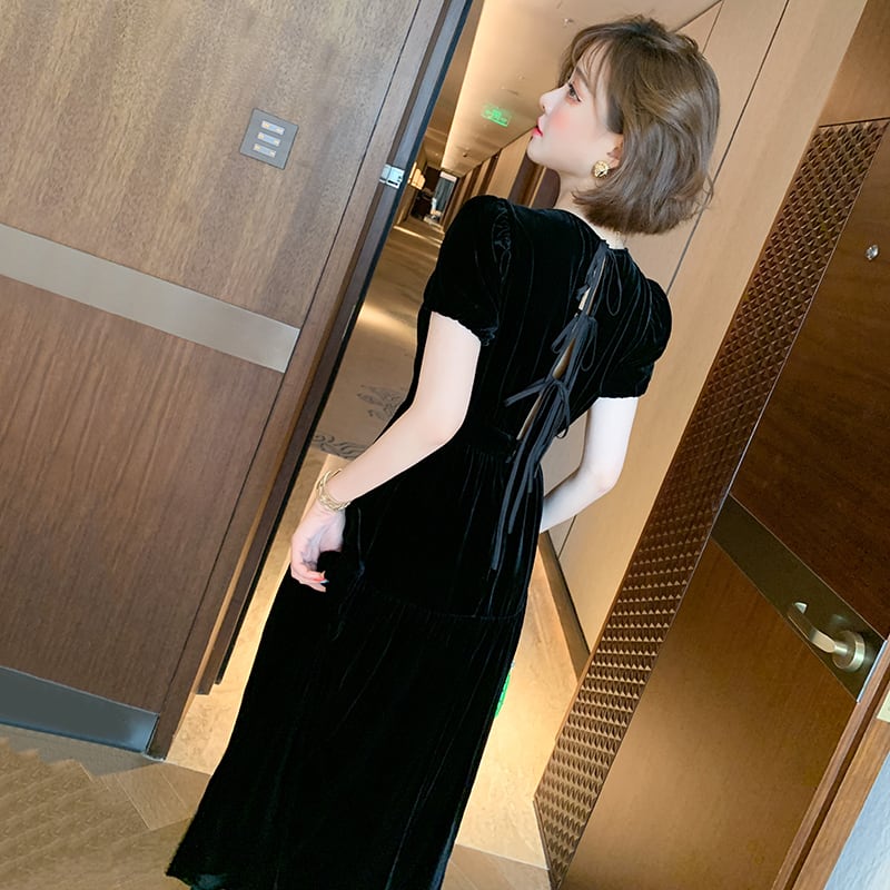 バックウェストスリムスカート ベルベットドレス オータム 秋物 MIUCO39982679759