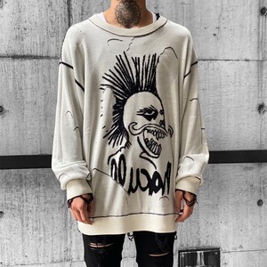 【Haculla】DISTRESSED HACULLA SWEATER（BLACKWHITE）