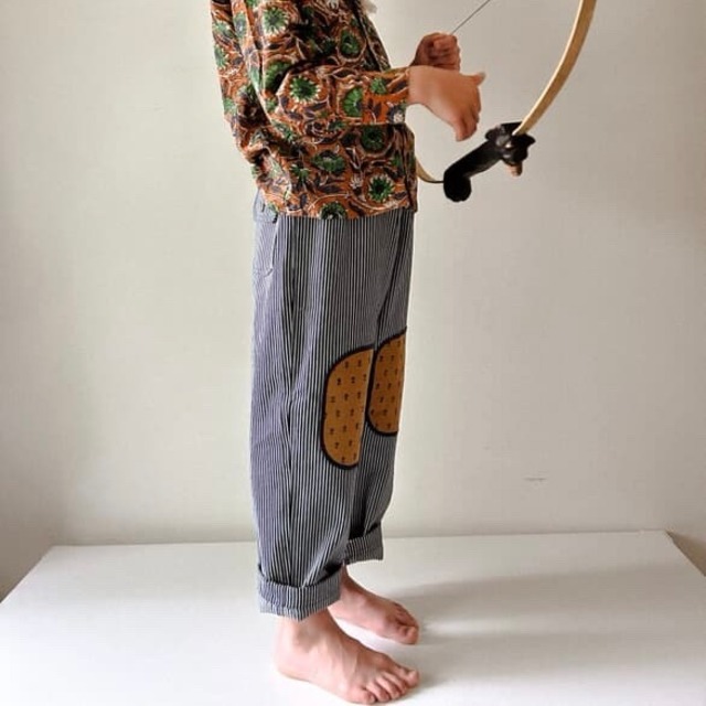 【Last2】Home Brand / Railroad stripe with floral knee patch Mountain Pant