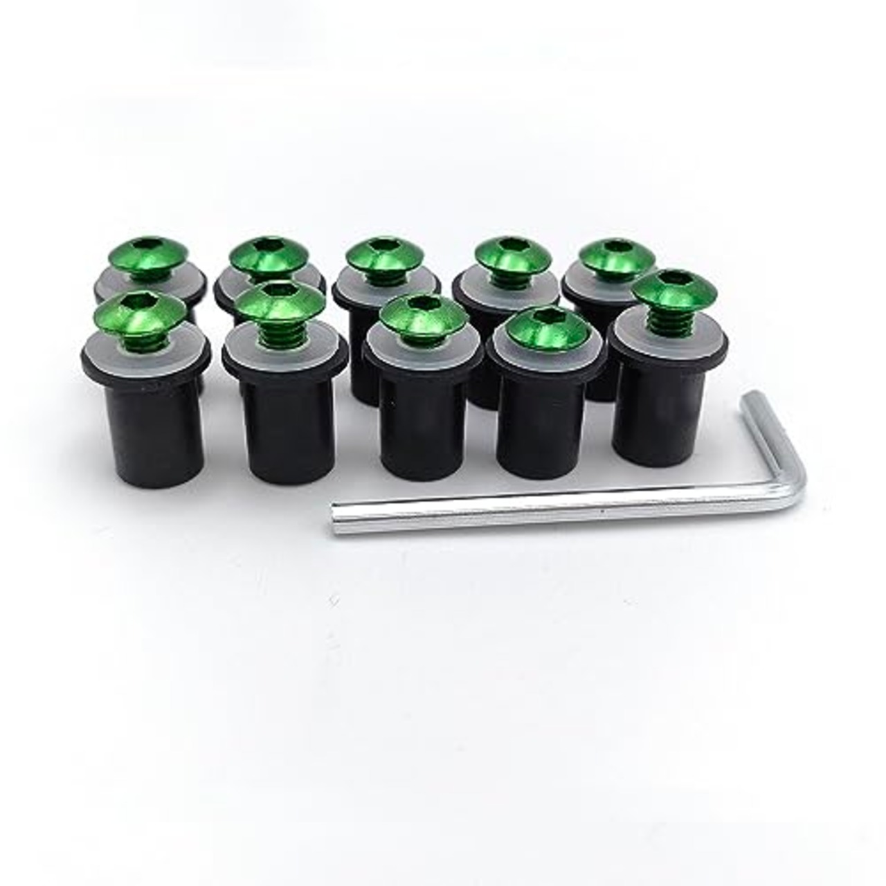 LOYELEY スクリーンボルト 10個セット M5 5mm ボルト ウェルナット 風防ネジ ウインドスクリーン カウルやスクリーンの固定 ワッシャー・六角レンチ付き カヤック オートバイ バイク用 (グリーン)
