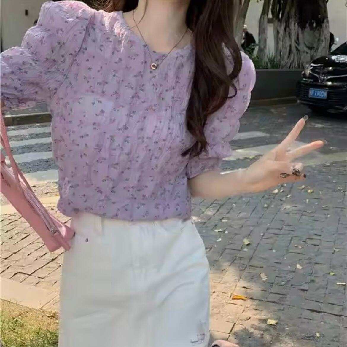 花柄シフォンブラウス