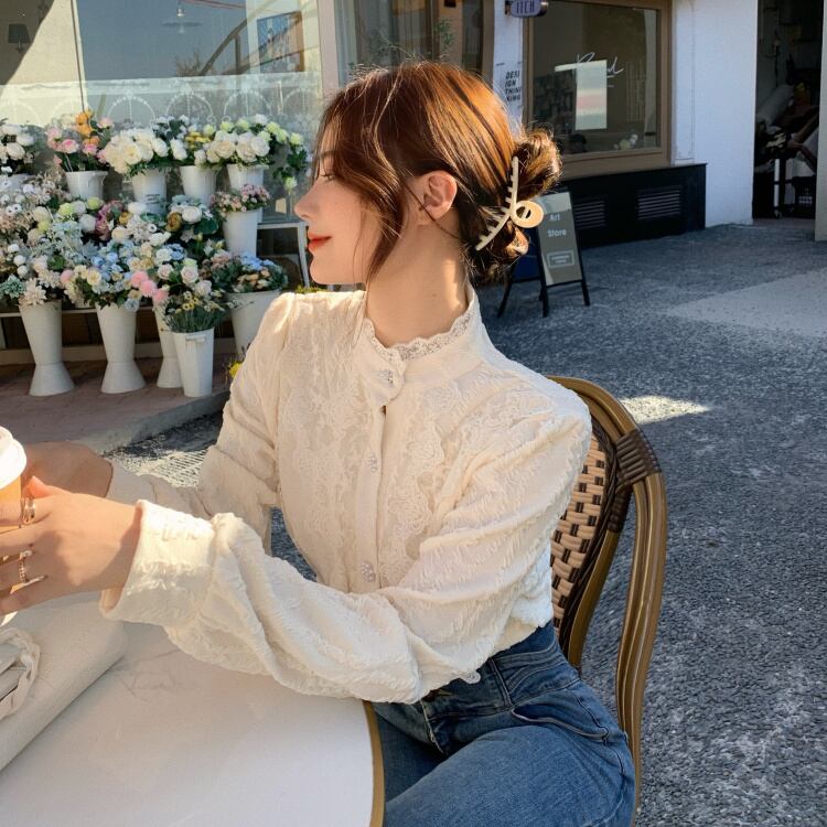 レーススタイルシャツ スプリングレディースカラー 春物 ハンチェンe49280474709