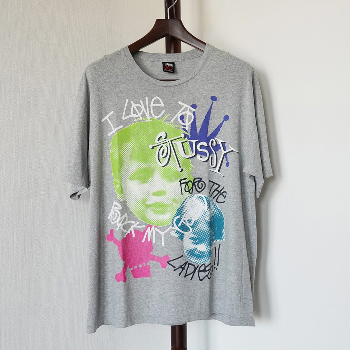 希少オリーブカラー、バックプリント】stussyストックロゴTシャツ古着 