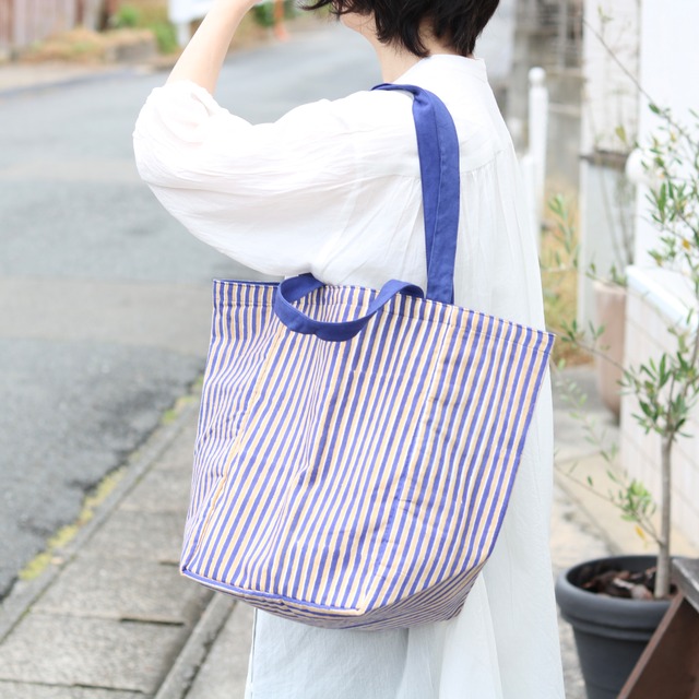 shesay ブロックプリント 2wayストライプ トートバッグ