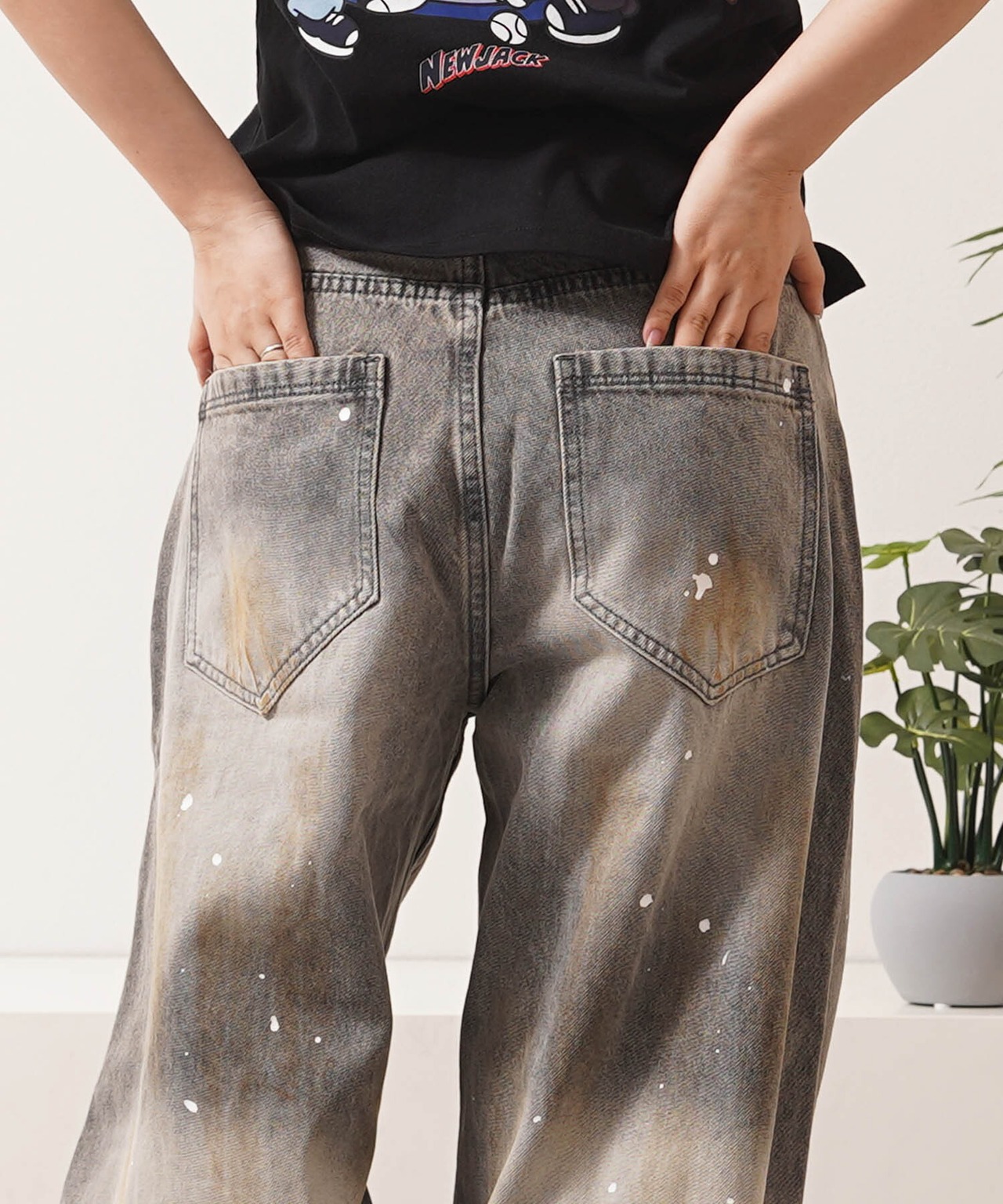 ◆ペインティング バレルレッグ ジーンズ◆gt-801052