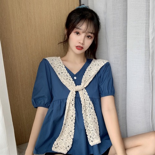 ✞ シャツブラウスレーススリーブソリッド カラー スウィート ソリッドカラー ✞ゴスロリ SM ミリ 甘ロリ クラロリ 和ロリ エレガント 黒ロリ 姫ロリ 華ロリ BB-BB8556310