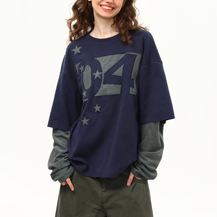 星柄 長袖 ドロップショルダー スウェットシャツ ◆2col L00205