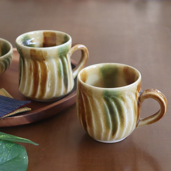 瀬戸赤津焼 拝戸窯稲山 マグカップ 三彩 SetoAkazu-yaki Mug #465 | 和