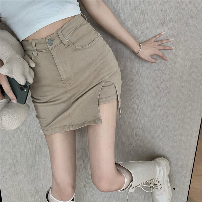 スプリングサマースタンダードハイウェストウェストサイドスカート Aラインレディース レトロ 春物 夏物 ドラファッションホール46131196328