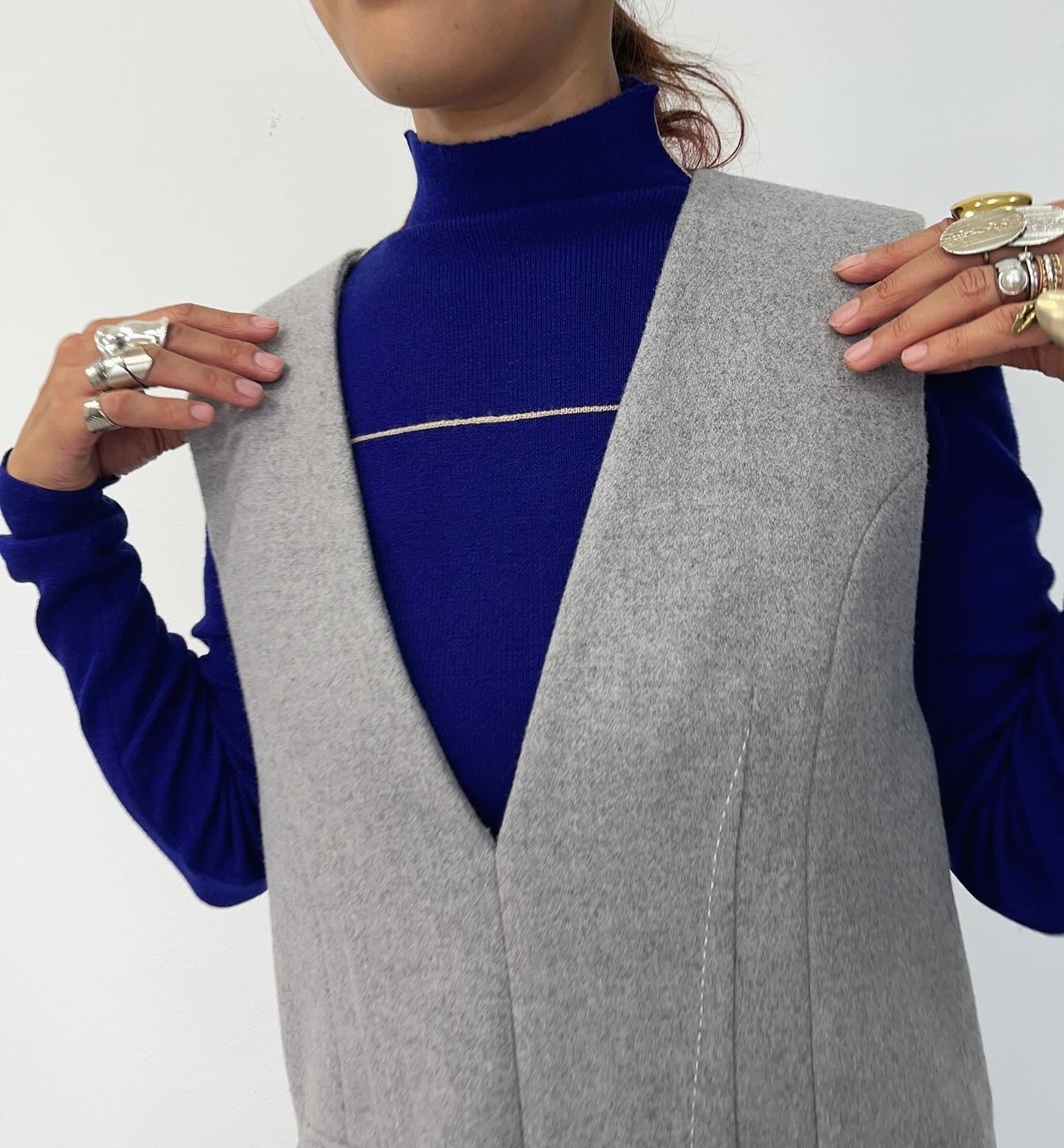 ミカーレミカーレ MICALLEMICALLE　ライン入りハイゲージニット