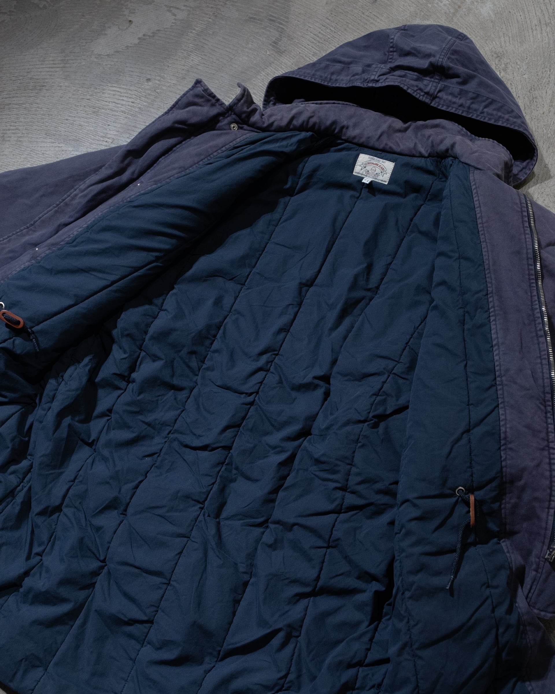 90s 00s armani jeans coat アーカイブ Early Armani Jeans offering made with a full faux-fur lining and