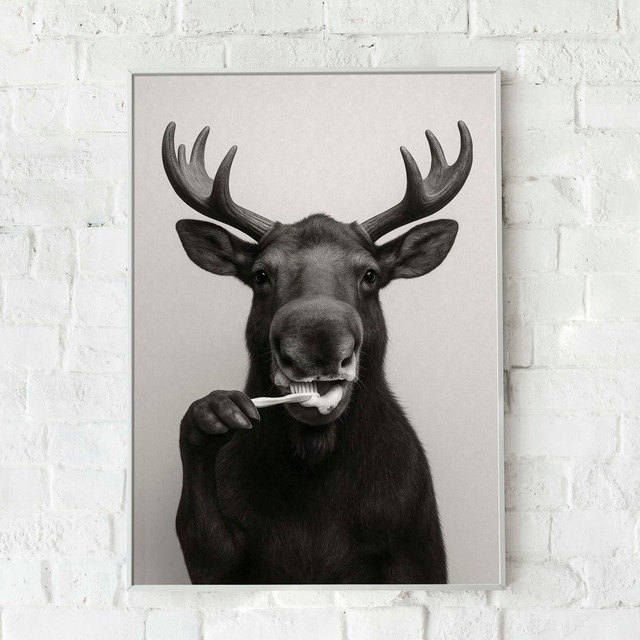 クスッと笑える トナカイ 歯磨き 誘導ポスター シンプル ポスター インテリア