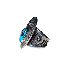 Dina Huntinghorse silver overlay ring with high grade turquoise