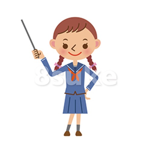 イラスト素材：指し棒で解説するセーラー服姿の女子中学生・高校生（ベクター・JPG）