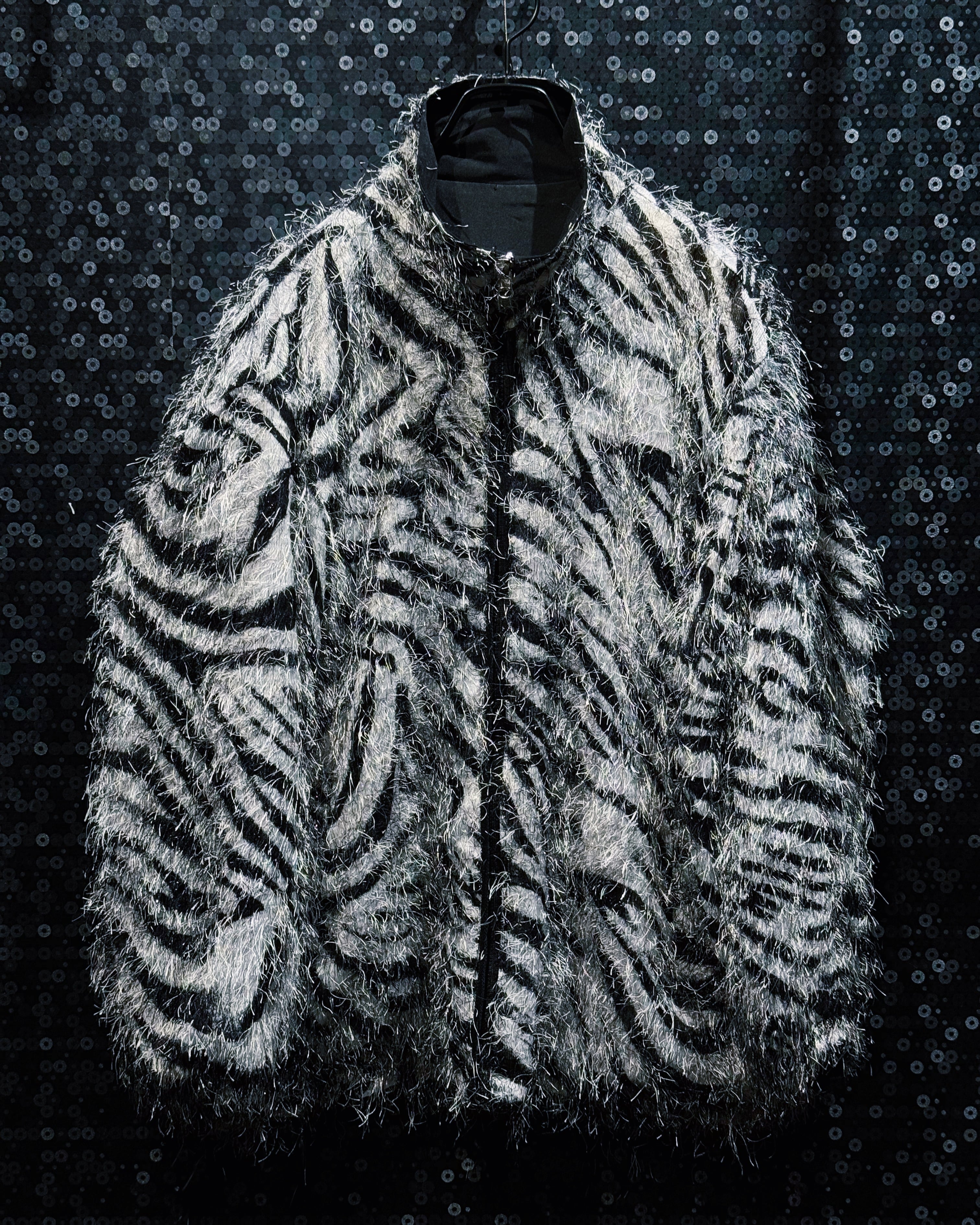 【ÆIEM】"vintage"zebra pattern design shaggy zip-up jacket