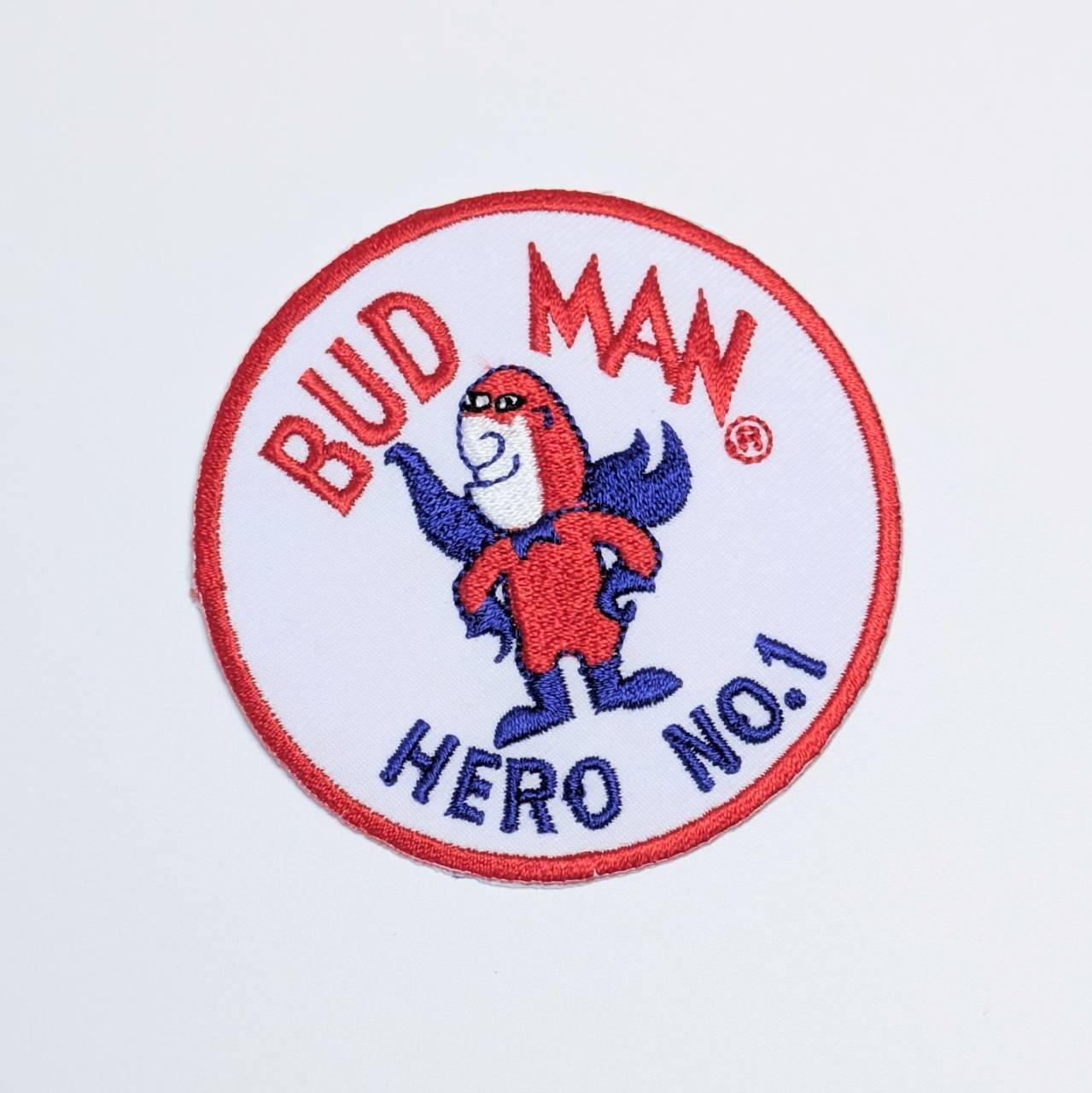 送料無料！ ★刺繍アイロンワッペン★【 Budweiser ( バドワイザー ) 】   “ BUD MAN ”〚アメリカン雑貨 アメトイ〛
