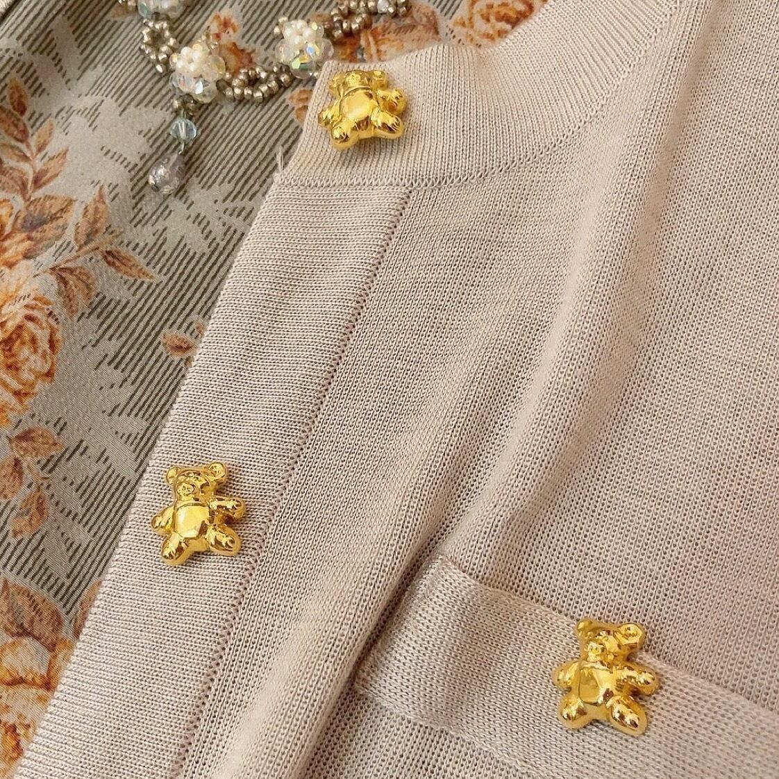 gold bear button long cardigan