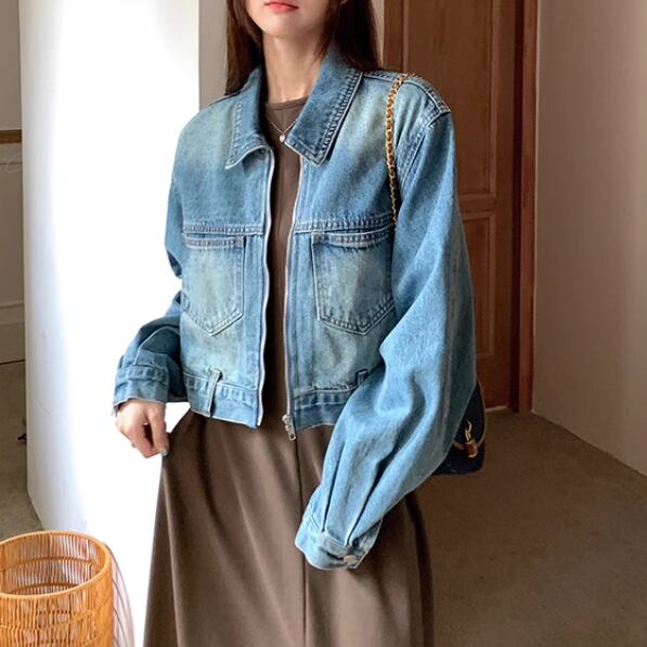 short zipper denim jacket