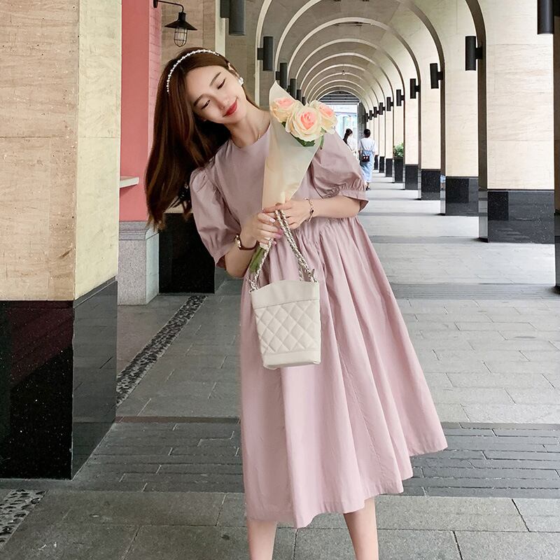 【新作】【送料無料】 マタニティウェア2020夏の新しい綿とリネンのステッチルーズドレスバージョンミドル丈プラスサイズのマタニティドレス-アリババ コットン 大きめサイズ サマー 夏物 expec22040023081