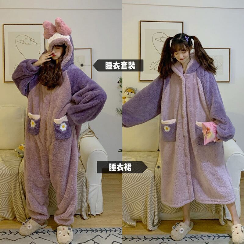 ワンピースレディースオータムウィンターベルベットコーラルロングナイトガウン 大人ガーリー スウィート キュート カジュアル 秋物 冬物 萌量不足14429196968