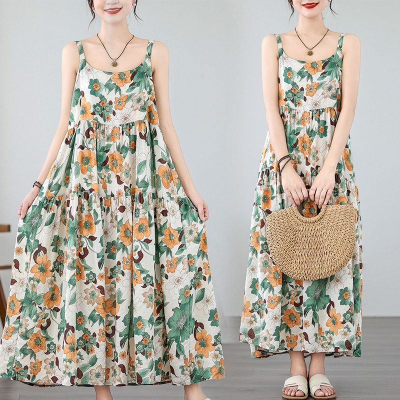 FLORAL SLEEVELESS TIERED MAXI DRESS M-17659