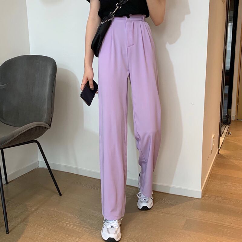 パンツ ハイウェストサマー薄手カジュアル 夏物 パープル 試着室56588641004