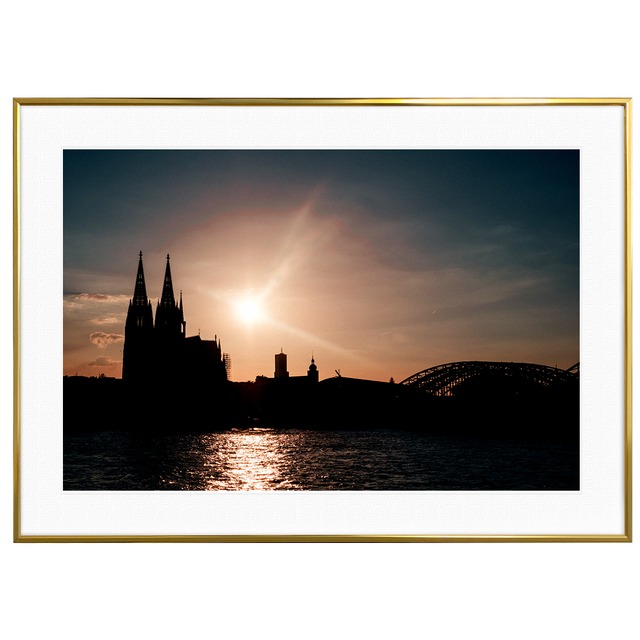 ドイツ写真 夕日に染まるケルン大聖堂 インテリアアートポスター額装 AS1559
