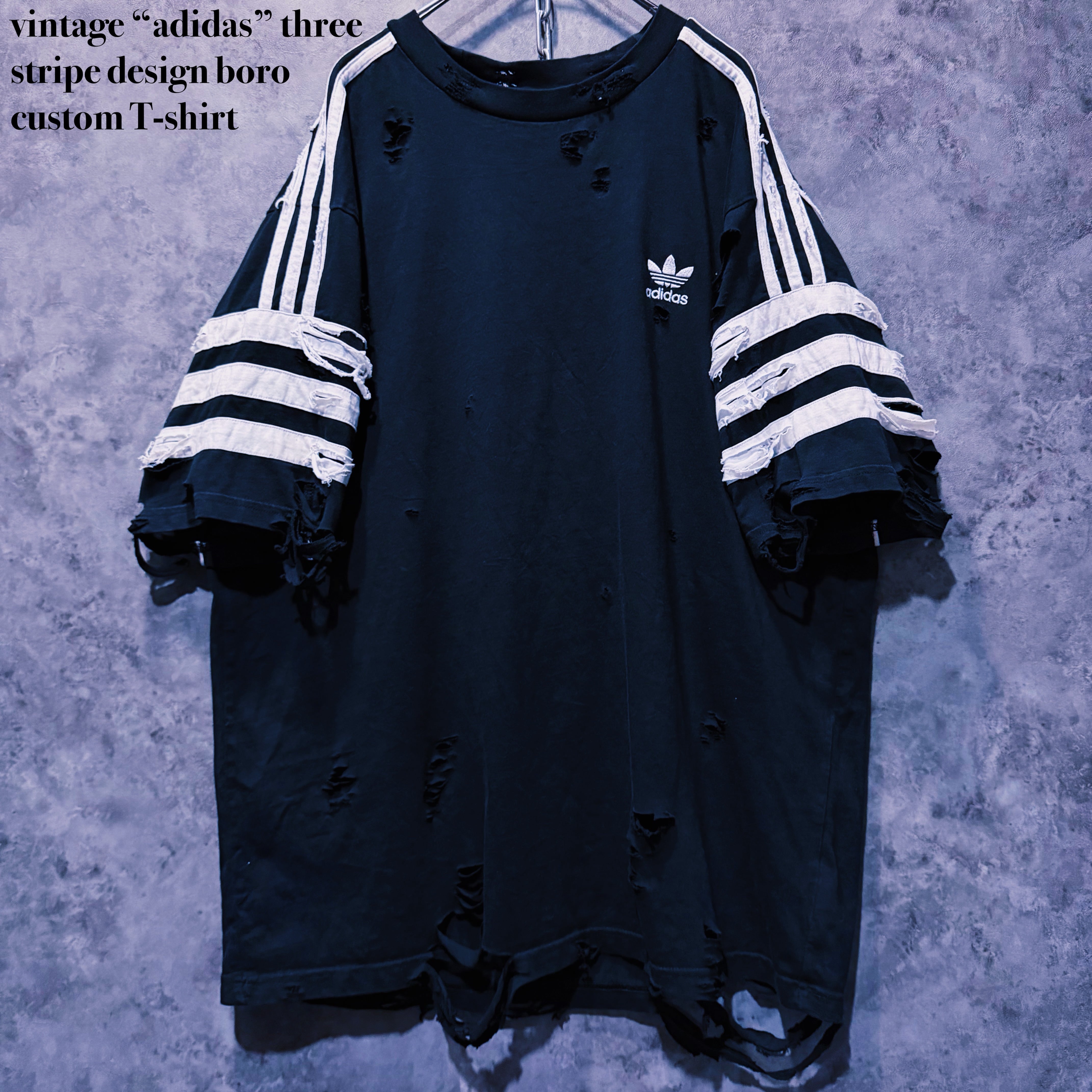 【doppio】vintage “adidas” three stripe design boro custom T-shirt