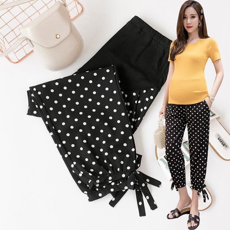 【新作】【送料無料】 マタニティパンツサマーナインスパンツドットプラスサイズゆったりとした快適なベリーサポートパンツ伸縮性ウエストマタニティパンツ エラスティック 大きめサイズ 夏物 AL expec348938074239