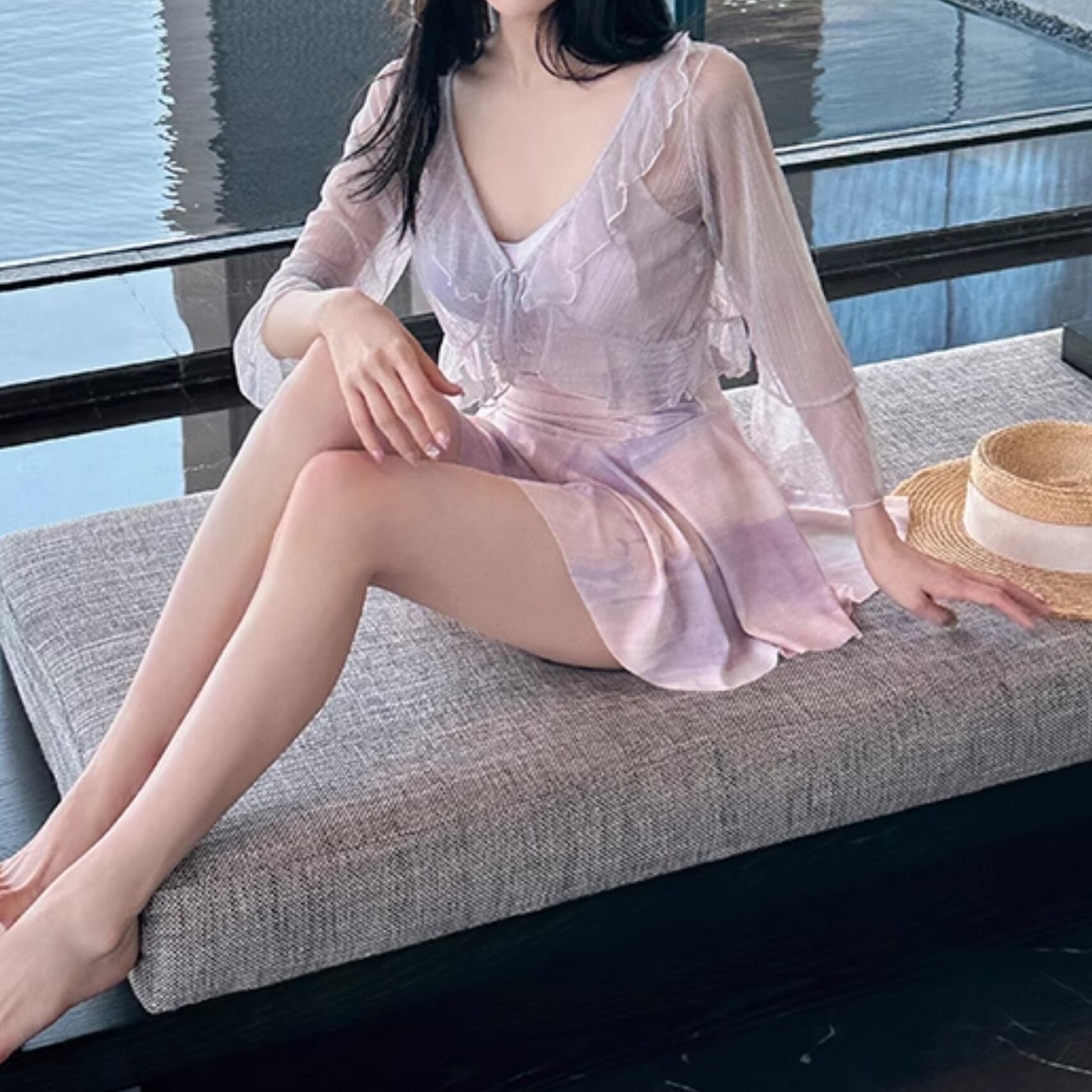 水着 ワンピース キャミソール カーディガン クロップ丈 カバー 2点