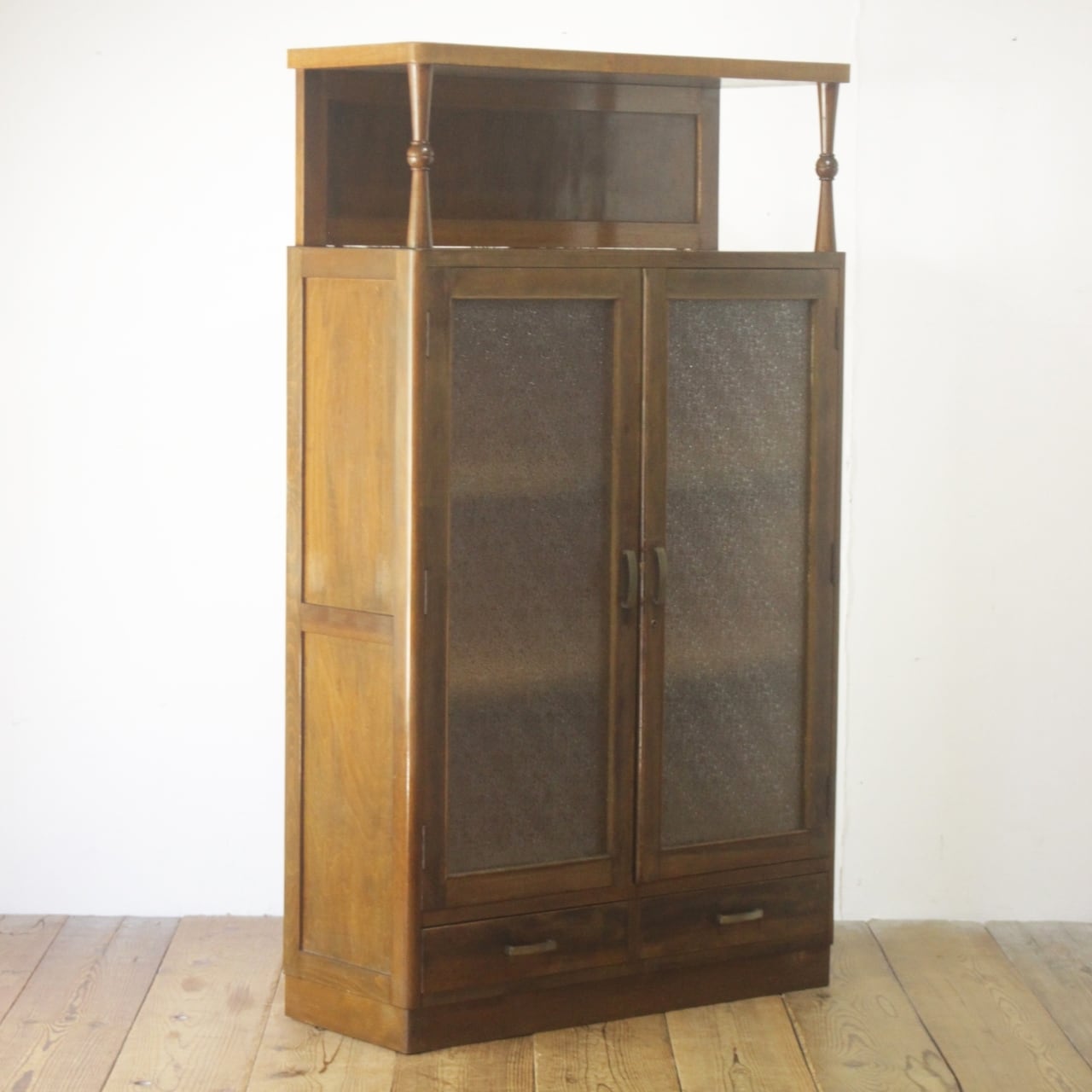 レトロ ガラスキャビネット 本箱 収納 食器棚 ラック ダイヤガラス 2杯